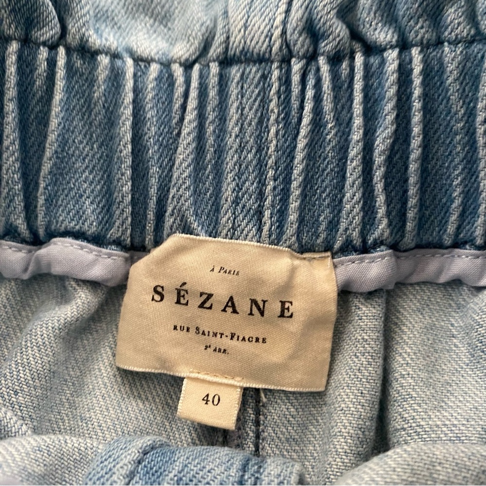 Sezane Anthon Trouser FR 40 US 8 100% Cotton Light Wash Blue Paper Bag Waist - Picture 12 of 14